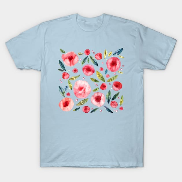 Peony Flowers Watercolor T-Shirt by NicSquirrell